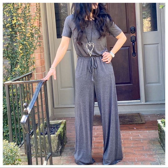 CHARCOAL FABULOUS WIDE LEG SIDE POCKETS JUMPSUIT - Picture 6 of 6